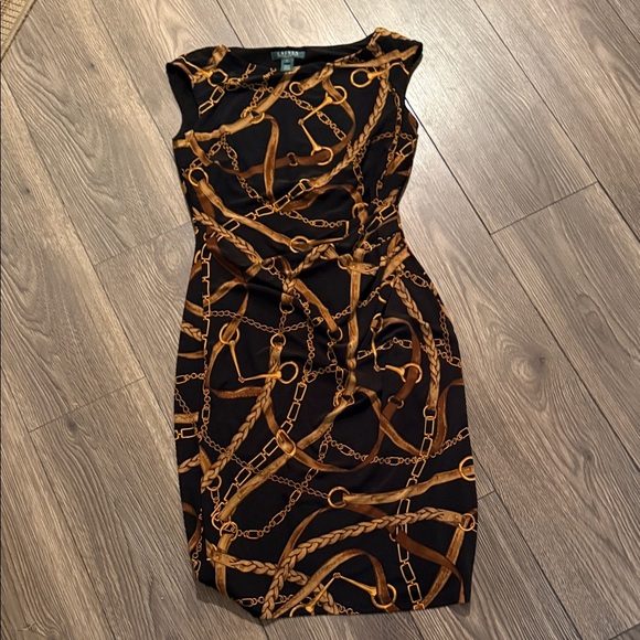 Ralph Lauren Dresses & Skirts - Ralph Lauren Black and Gold horse bit Chain Pattern Midi Dress equestrian size 4